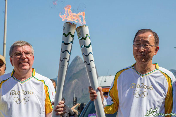 بان‌کی‌مون مشعل المپیک را حمل کرد+عکس