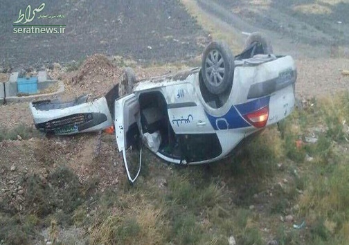 عکس/ واژگونی خودروی پلیس در پی تصادف