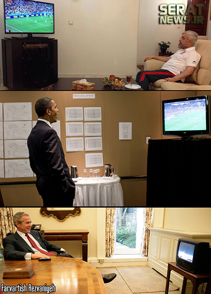 عکس/تفاوت فوتبال نگاه کردن روحانی، اوباما و بوش