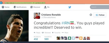 تبریک کریس رونالدو به ایران+عکس