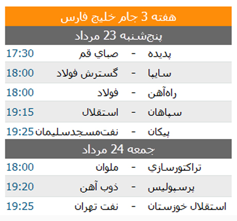 جدول/ برنامه هفته سوم لیگ برتر