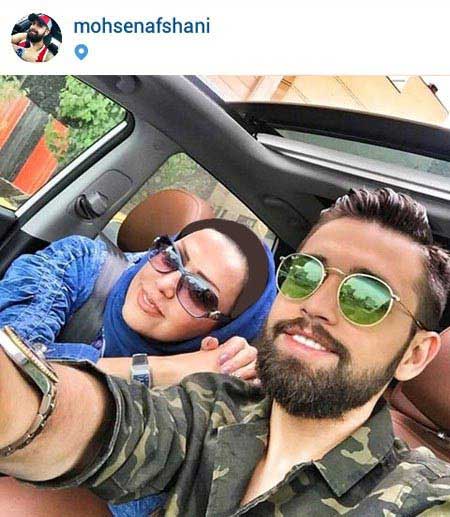 سلفي محسن افشاني و مادرش در ماشين لوکسش