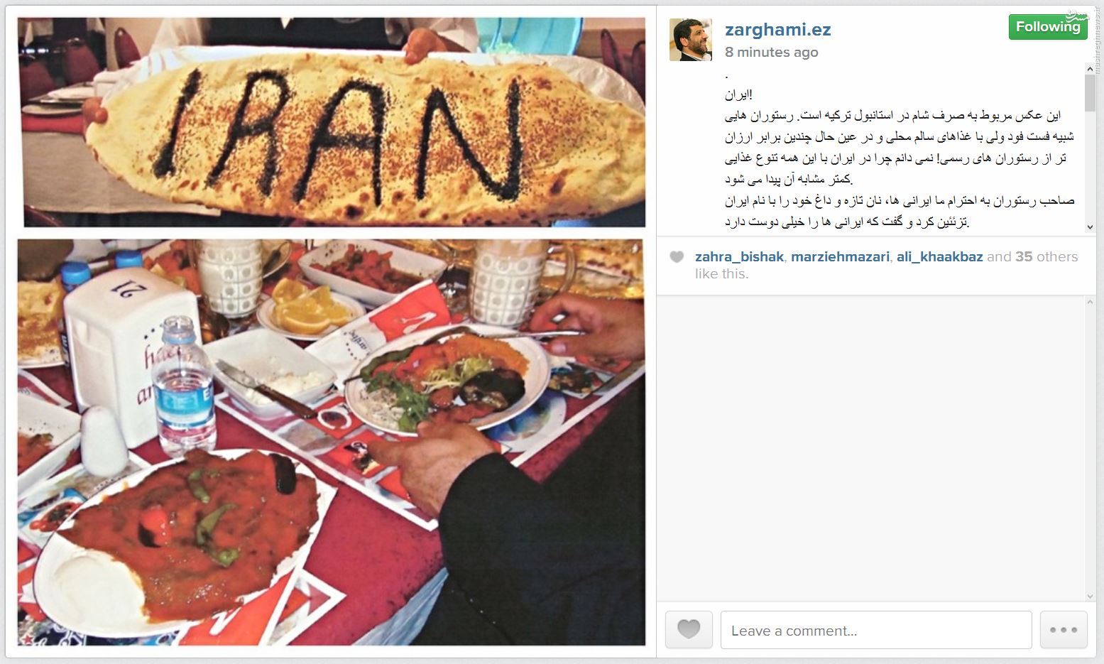شام ضرغامی در استانبول +عکس شام ضرغامی در استانبول +عکس
