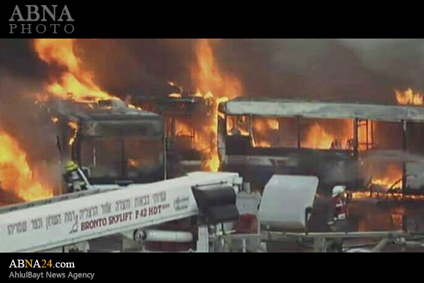 تصاویر/ آتش‌سوزی ده‌ها اتوبوس در تل‌آویو