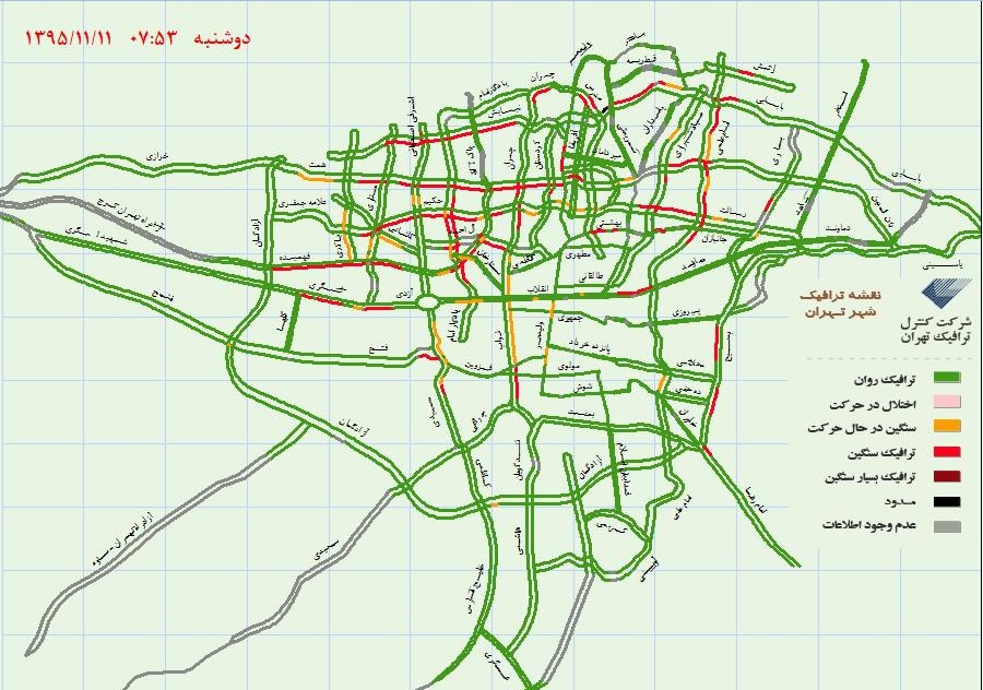 عکس/ نقشه ترافیکی هم اکنون شهر تهران عکس/ نقشه ترافیکی هم اکنون شهر تهران