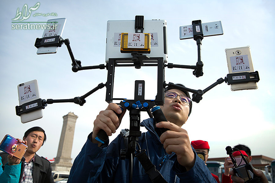 عکس/  تجهیزات عجیب خبرنگار چینی