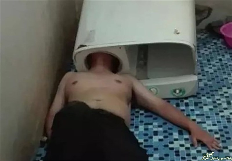 عکس/ مرد چینی سرش در لباسشویی گیر کرد!