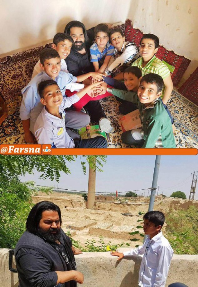 عکس/ خواننده محبوب در جمع کودکان کار
