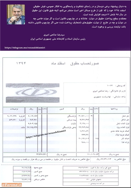 فیش حقوقی رئیس کتابخانه ملی +سند