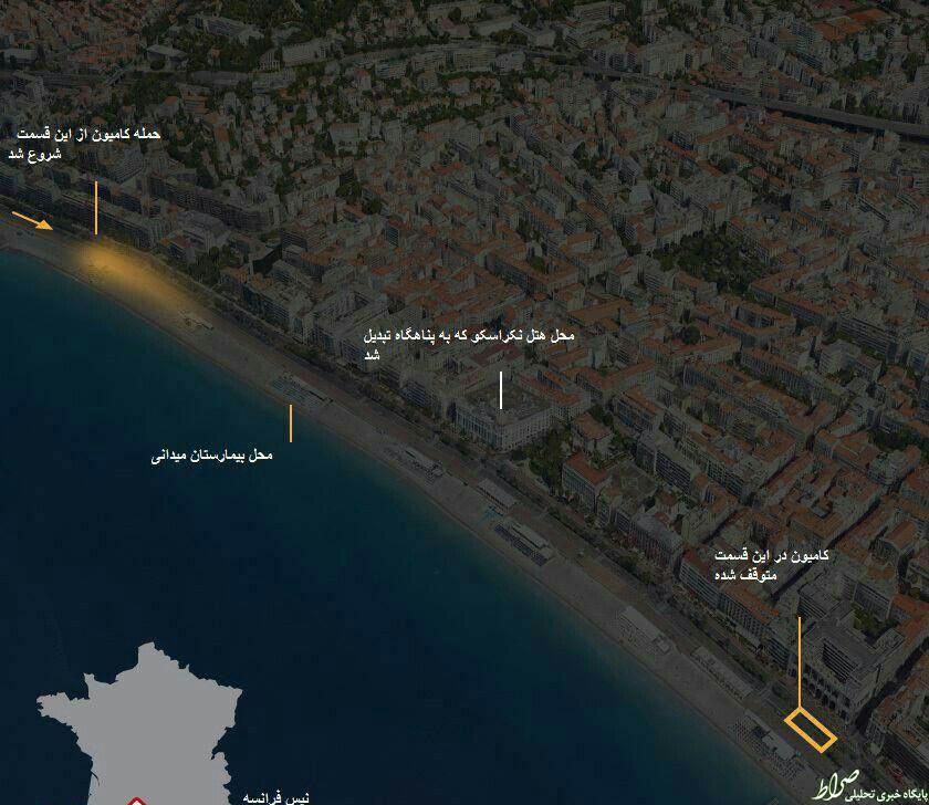 نقشه/ محل تقریبی حمله کامیون به 