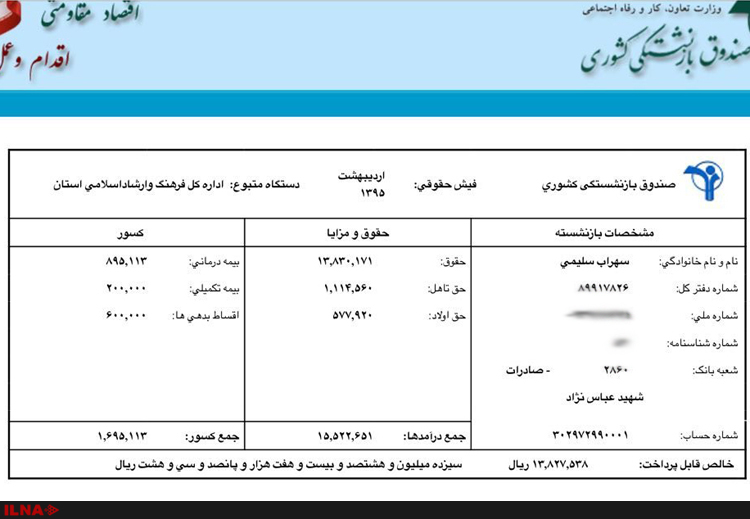 فیش حقوقی هنرمندان افشا شد +سند