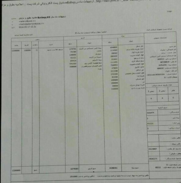 عکس/ فیش حقوقی عجیب یک مدیر کل! عکس/ فیش حقوقی عجیب یک مدیر کل!