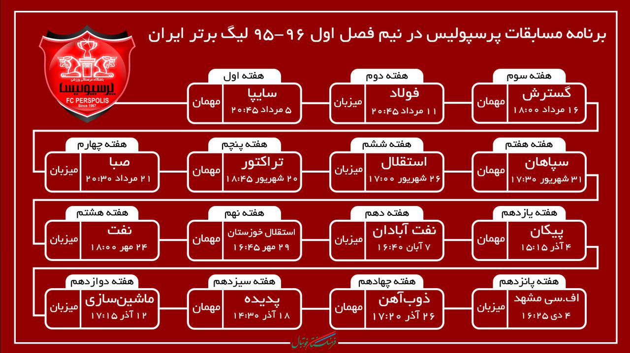 جدول/ برنامه مسابقات سرخابی‌ها در دور رفت