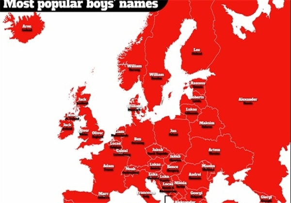 محبوب‌ترین نام دختران و پسران در اروپا