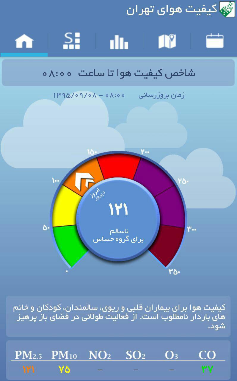 عکس/ شاخص کیفیت هوای امروز تهران عکس/ شاخص کیفیت هوای امروز تهران