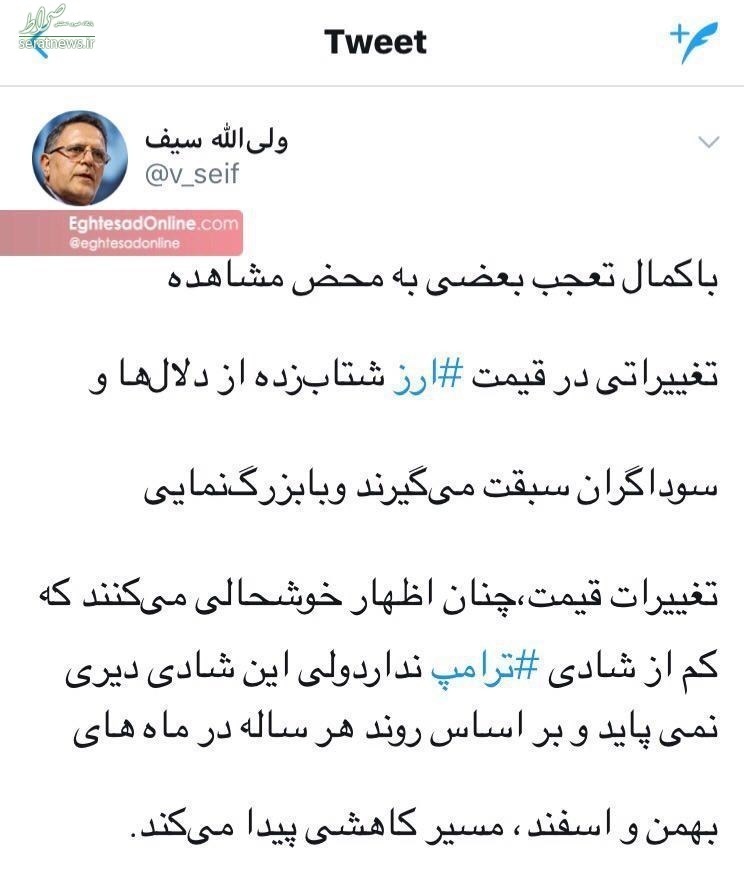 سیف: برخی از گرانی دلار بیشتر از ترامپ خوشحالند