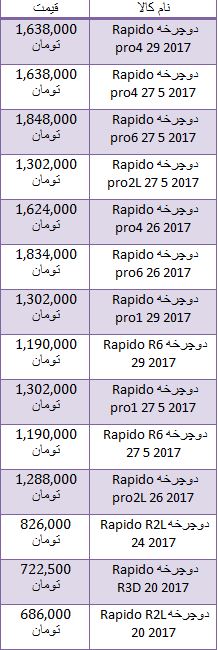 جدول/ قیمت جدیدترین دوچرخه های موجود در بازار