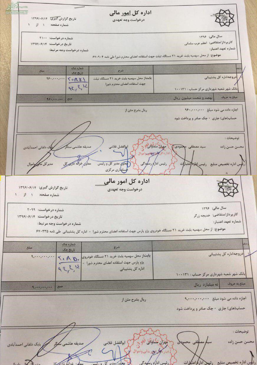 سند/خرید 21 تبلت و 21 پژو پارس برای اعضای شورای شهر تهران