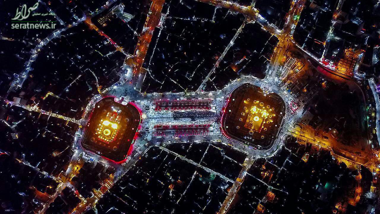 تصویر هوایی زیبا از بین الحرمین در شبهای محرم تصویر هوایی زیبا از بین الحرمین در شبهای محرم