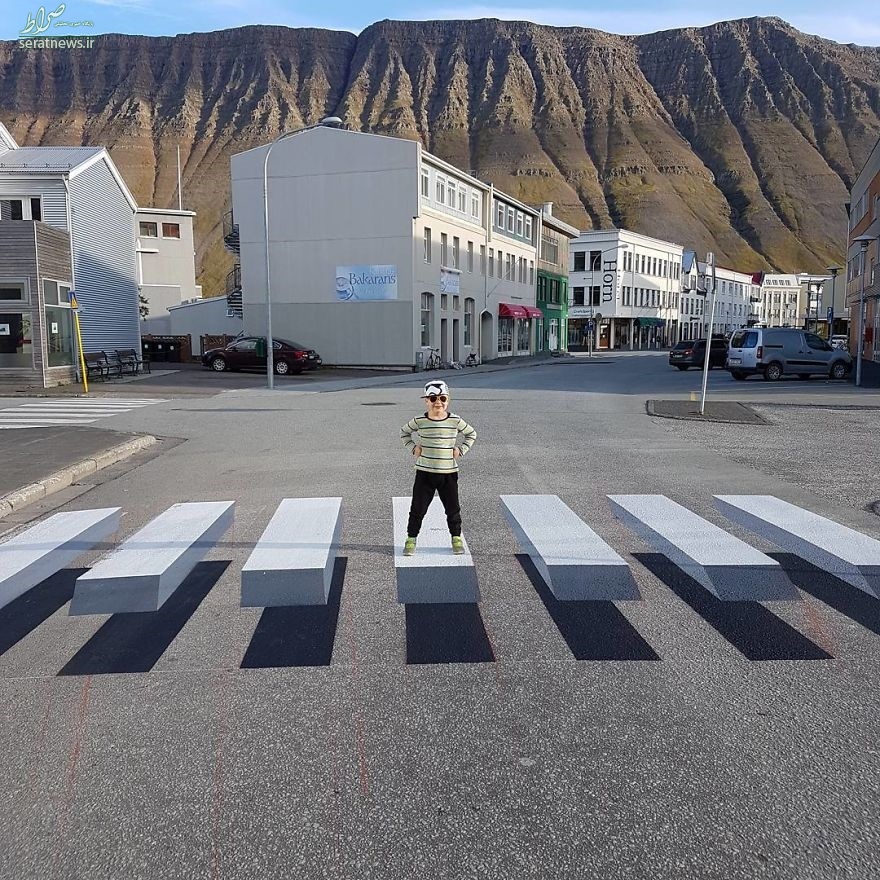 عکس/ خط عابر پیاده سه بعدی در ایسلند