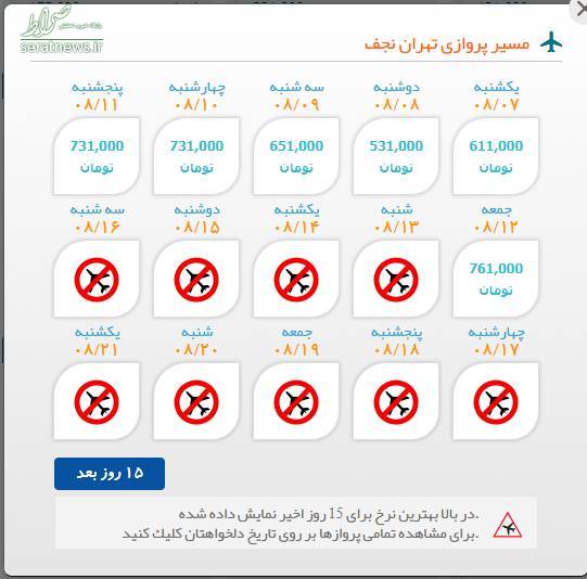 افزایش قیمت بلیت پرواز اربعین + سند