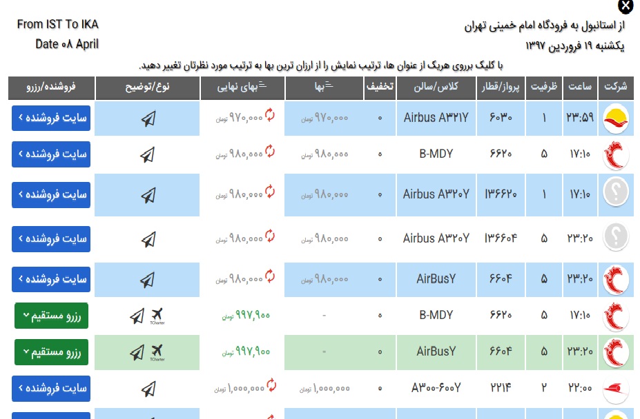 تهران به استانبول 50 هزار تومان/ تهران به کیش 10 هزار تومان