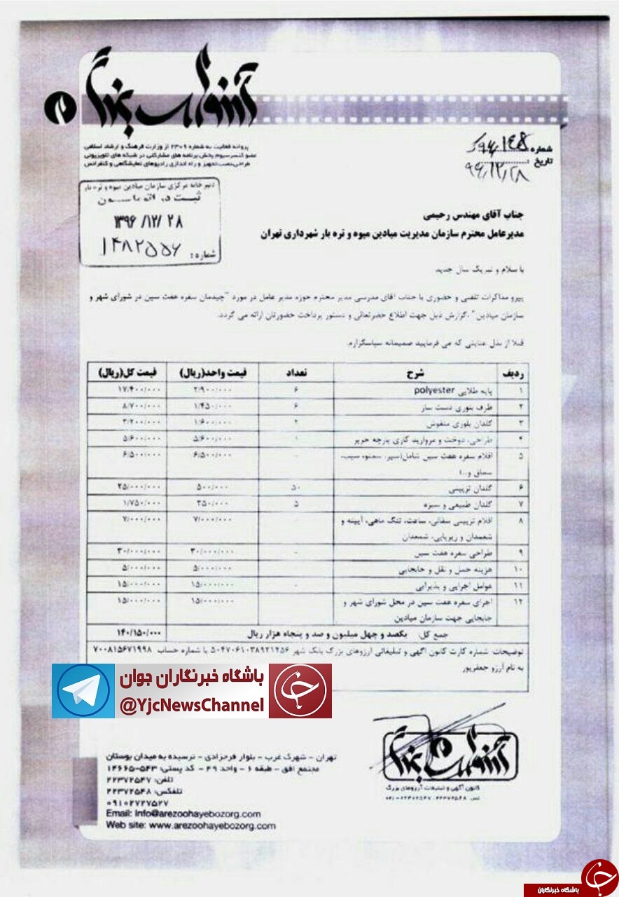 سفره هفت سین ۱۴ میلیون تومانی شورای شهر تهران +سند