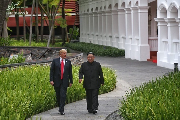 عکس/ قدم زدن ترامپ و کیم جونگ اون بعد از ناهار کاری