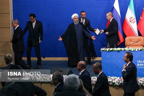 تصاویر/ نشست مطبوعاتی رییسان جمهور ایران، روسیه و ترکیه