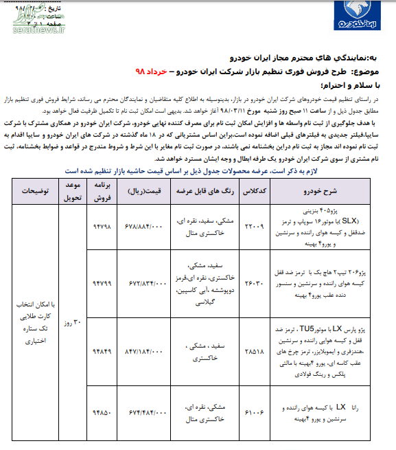 فروش فوری ۴ محصول ایران‌خودرو +شرایط