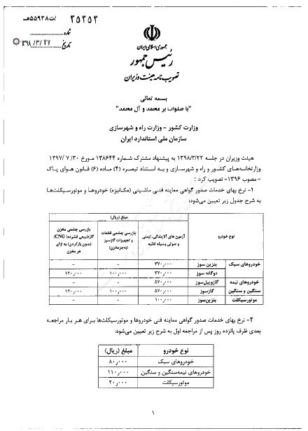 نرخ جدید معاینه فنی خودروها ابلاغ شد