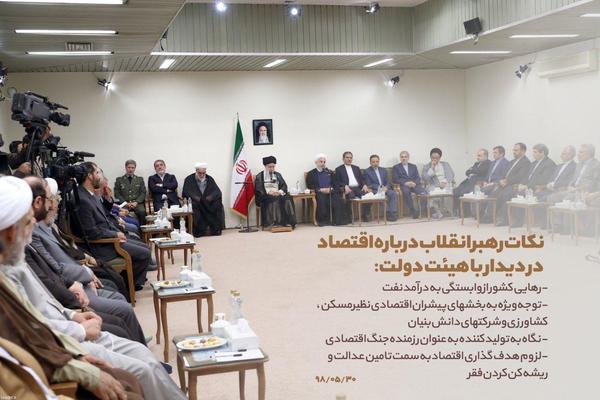 نکات اقتصادی مهمی که رهبر انقلاب به هیئت دولت توصیه کردند +تصویرنوشته نکات اقتصادی مهمی که رهبر انقلاب به هیئت دولت توصیه کردند +تصویرنوشته