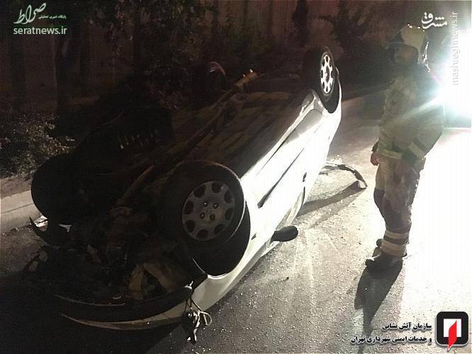 عکس/ واژگونی خودرو ۲۰۶ در بزرگراه امام علی(ع)