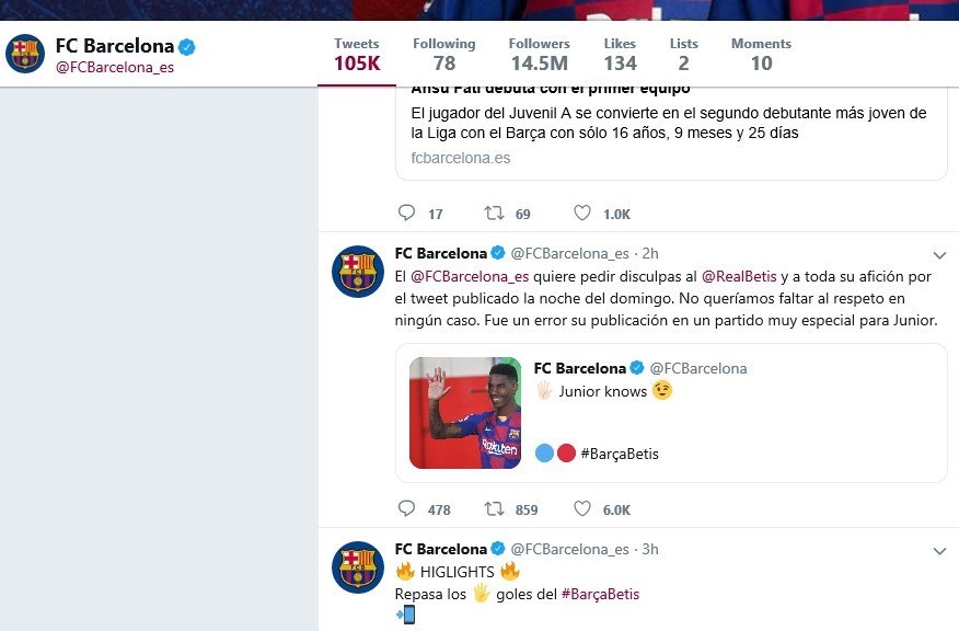 عذرخواهی باشگاه بارسلونا بابت شوخی «توئیتری» با باشگاه بتیس + عکس