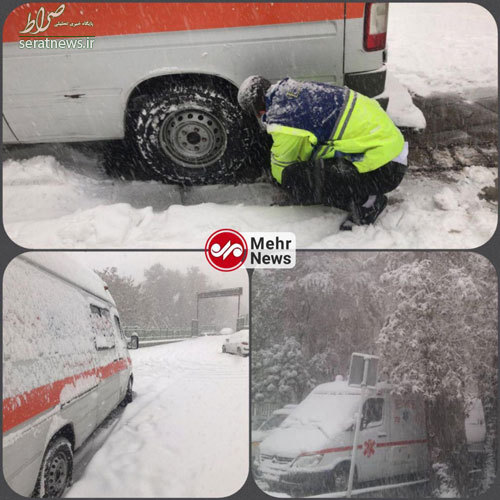 عکس/ آمبولانس گرفتار در برف در تهران