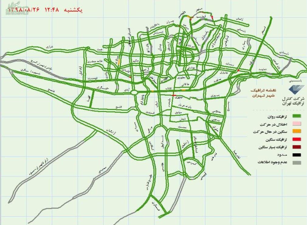 عکس/ نقشه وضعیت ترافیکی امروز تهران