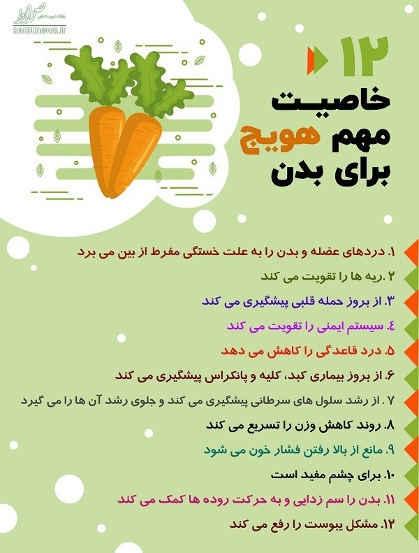 اینفوگرافی/ ۱۲ خاصیت مهم هویج برای بدن