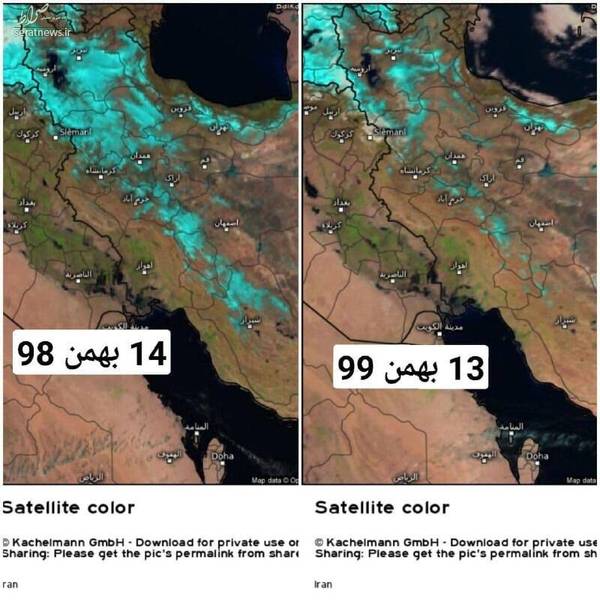 عکس/ مقایسه پوشش برف امسال با پارسال در بهمن