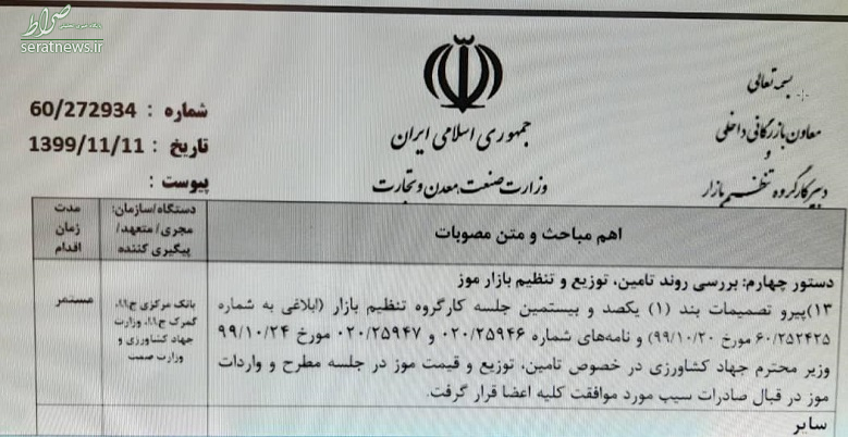 واردات موز در مقابل صادرات سیب آزاد شد + سند