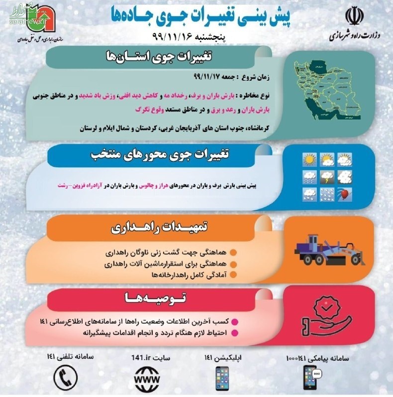بارش برف و وزش باد شدید در برخی جادهها