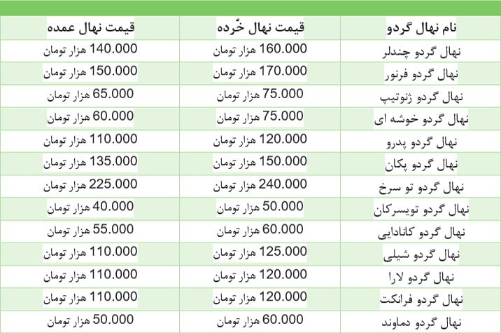 نکات خرید نهال گردو و (لیست قیمت در اسفند ۱۳۹۹)