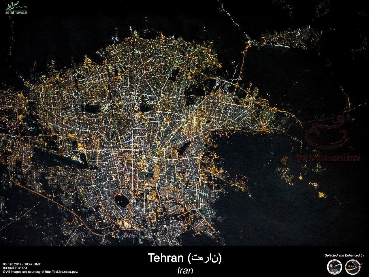 عکس/ نمای هوایی شب تهران از ایستگاه بین‌المللی فضایی