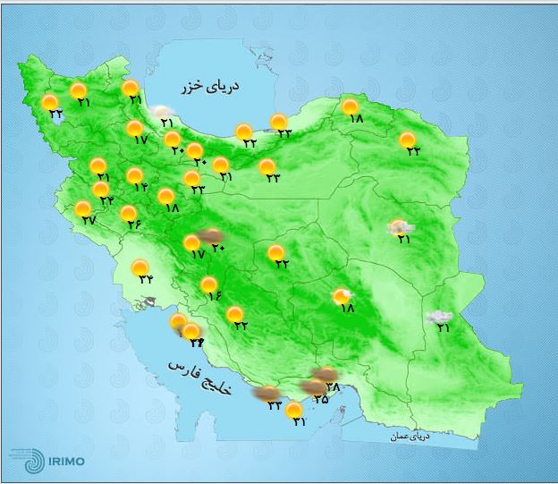وضعیت آب و هوا در اول خرداد + نقشه