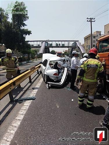 تصاویر / تصادف خونین کامیون و سمند در بزرگراه بسیج تهران