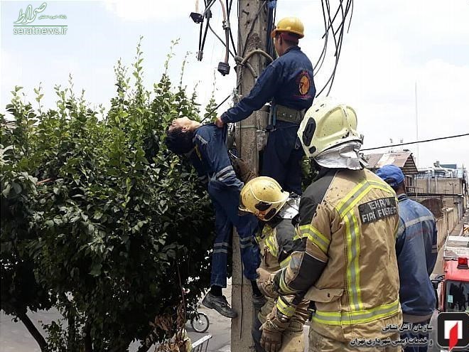 برق‌گرفتگی مرگبار کارگر بالای تیر برق + تصاویر