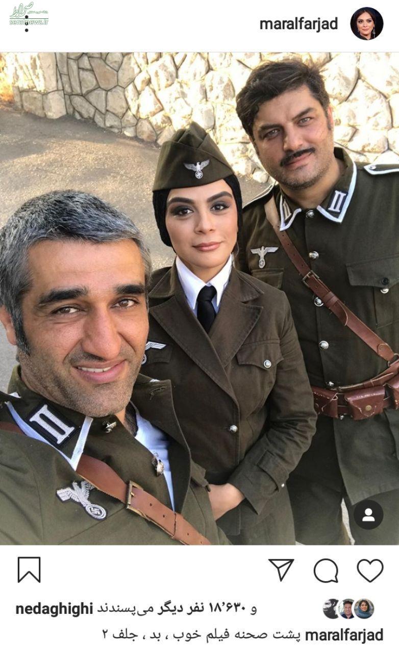 عکس/ «مارال فرجاد» با لباس نظامی درکنار پژمان جمشیدی