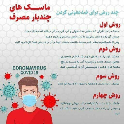 اینفوگرافیک/ چند روش برای ضدعفونی ماسک‌های چند بار مصرف