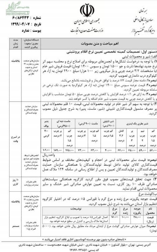 قیمت جدید انواع محصولات لبنی اعلام شد