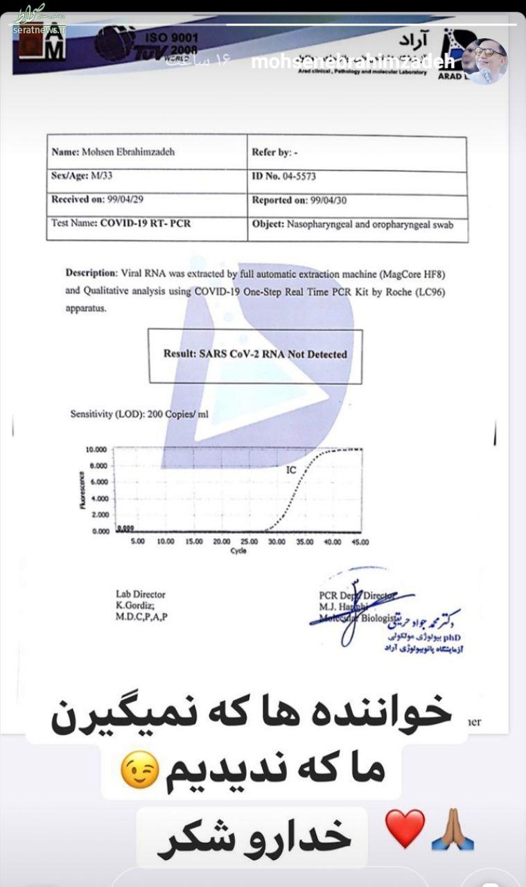 عکس/ جواب تست کرونای «محسن ابراهیم‌زاده» اعلام شد