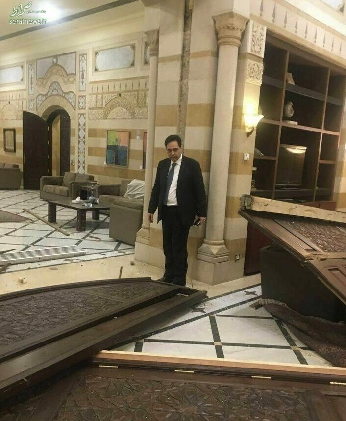 عکس/ بلایی که انفجار بیروت بر سر دفتر نخست وزیر لبنان آورد